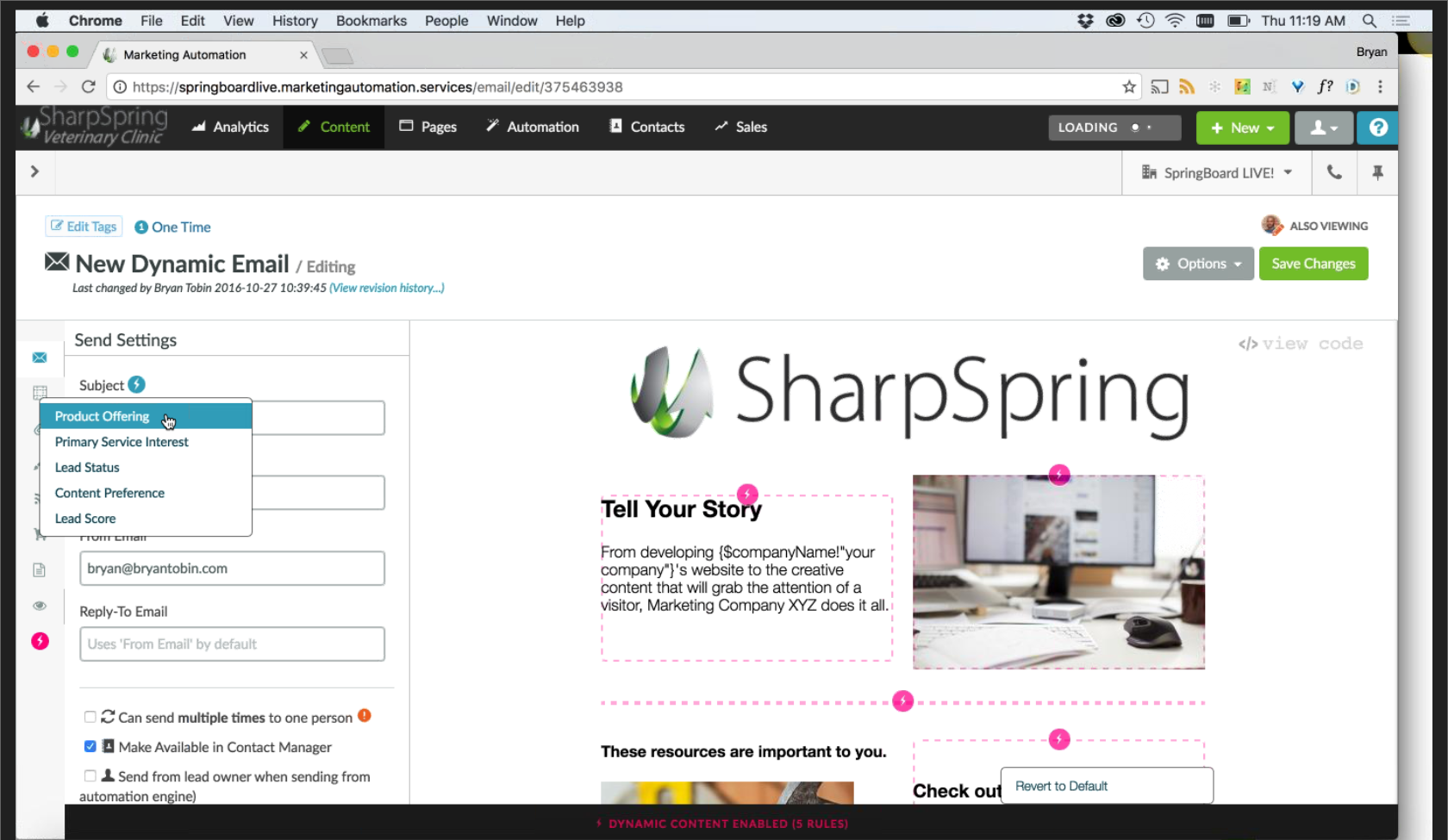 Dynamic email with SharpSpring