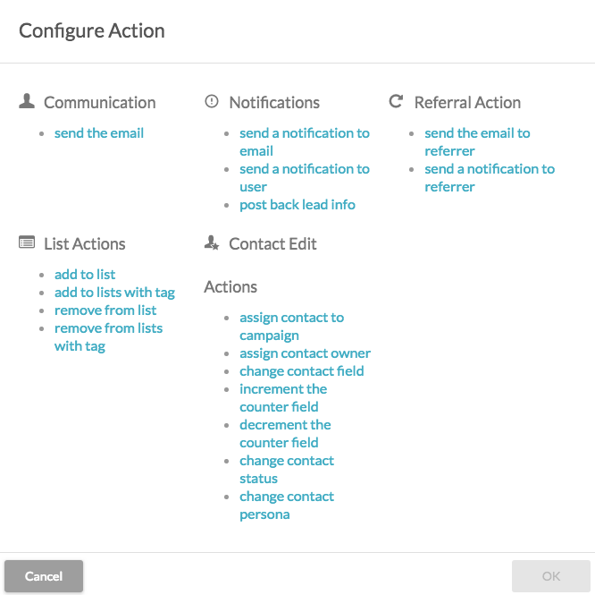 Configure actions in Constant Contact